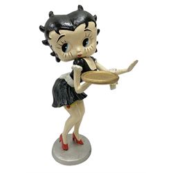 Cast metal Betty Boop, holding a waitress tray, H30cm