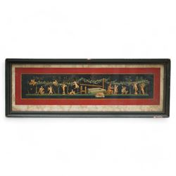 Geramia Discanno (Italian 1839-1907): Pompeii Frescos of Putti and Amorini, set seven 19th century lithographs with hand-colouring pub. 'Pompeii, House of the Vettii, Piccoli Amorini', Italy c.1890 max 18cm x 50cm (7)
Notes: Discanno was an Italian genre and landscape painter, who collaborated with archaeologists, lithographers and art historians to record the wall paintings in the Roman ruins of Pompeii and Herculaneum that were being excavated at the time.