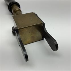 Late 19th/early 20th century brass 360 Express bullet mould for rifles, probably 360 x 2.25, with ebonised turned wooden handle L28cm
