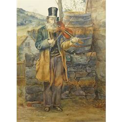 English School (19th century): The Fiddler, watercolour unsigned 66cm x 49cm, housed in an...