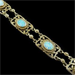 9ct gold fancy opal link bracelet, hallmarked