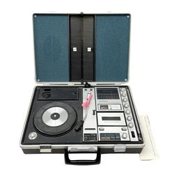 Mid-century Sanyo solid state stereo music audio Hi-Fi centre, model G-2615H, in portable carry case  and instructions