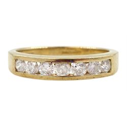9ct gold round brilliant cut diamond seven stone channel set stone ring, hallmarked, total diamond weight 0.50 carat