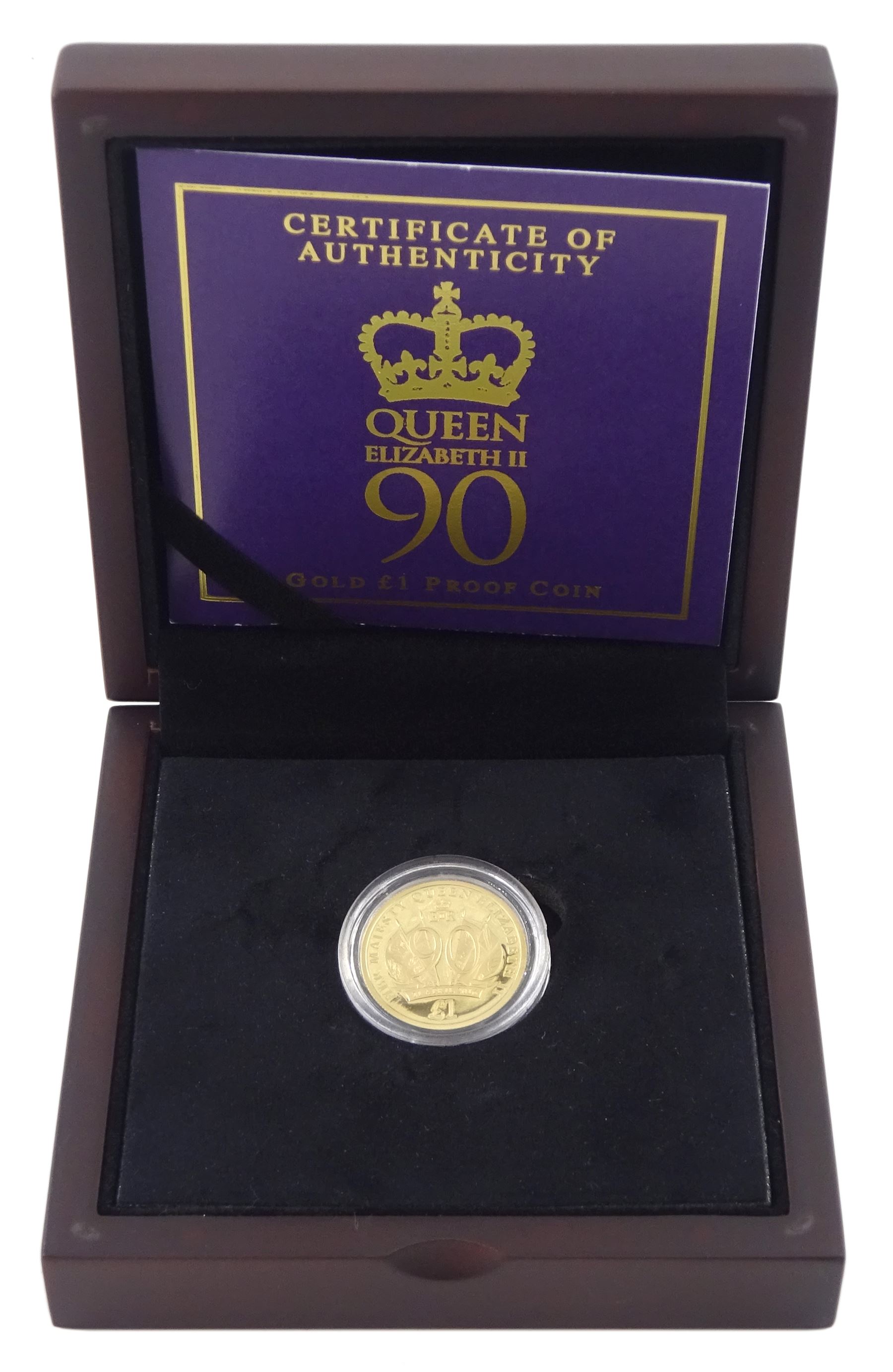 Queen Elizabeth II Jersey 2016 '90th Birthday' 22ct gold proof one pound coin, cased with certificate