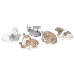 Five Royal Copenhagen figures, including Mare and Foal no.698, Goat and Kid no. 4744, Fox and Cubs no.1788
