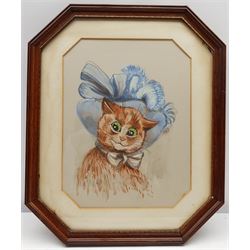 After Louis Wain (British 1860-1939): Cat in a Bonnet, watercolour unsigned 32cm x 24cm