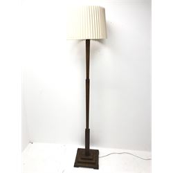 Art Deco period oak standard lamp, stepped square tapering column and square base, H157cm (measurement excluding fitting and shade)
