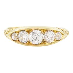 Early 20th century 18ct gold five stone diamond ring, set with five graduating old cut dia...