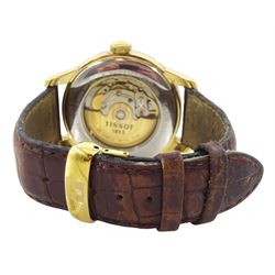 Tissot le Locle gentleman's stainless steel and gold-plated automatic wristwatch, Ref. L164/264, white dial with Arabic hour markers and date aperture, on original brown leather strap, with fold-over clasp