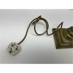 Pair of brass table lamps in the form of fluted Corinthian columns, H46cm