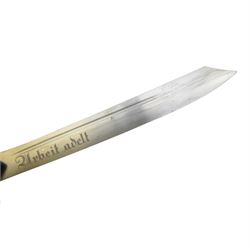 German Third Reich Officers dress hewer, the 26cm blade marked 'Urbeit adelt', the crossguard with RAD badge, ivorine grip and eagle head pommel, in engraved metal scabbard, overall L40cm