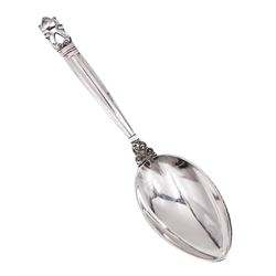 Danish silver Acorn pattern tea spoon by Georg Jensen, L17.4cm, impressed Sterling Denmark with marks for Georg Jensen to underside, approximate silver weight 1.4 ozt (43.4 grams)