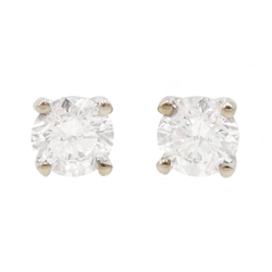 Pair of 18ct white gold brilliant cut diamond stud earrings, stamped 750, total diamond weight approx 1.45 carat