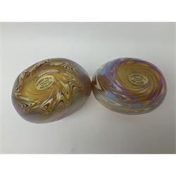 Two Robert Held glass vases, together with Adrian Sankey apple paperweight, vases H10cm 