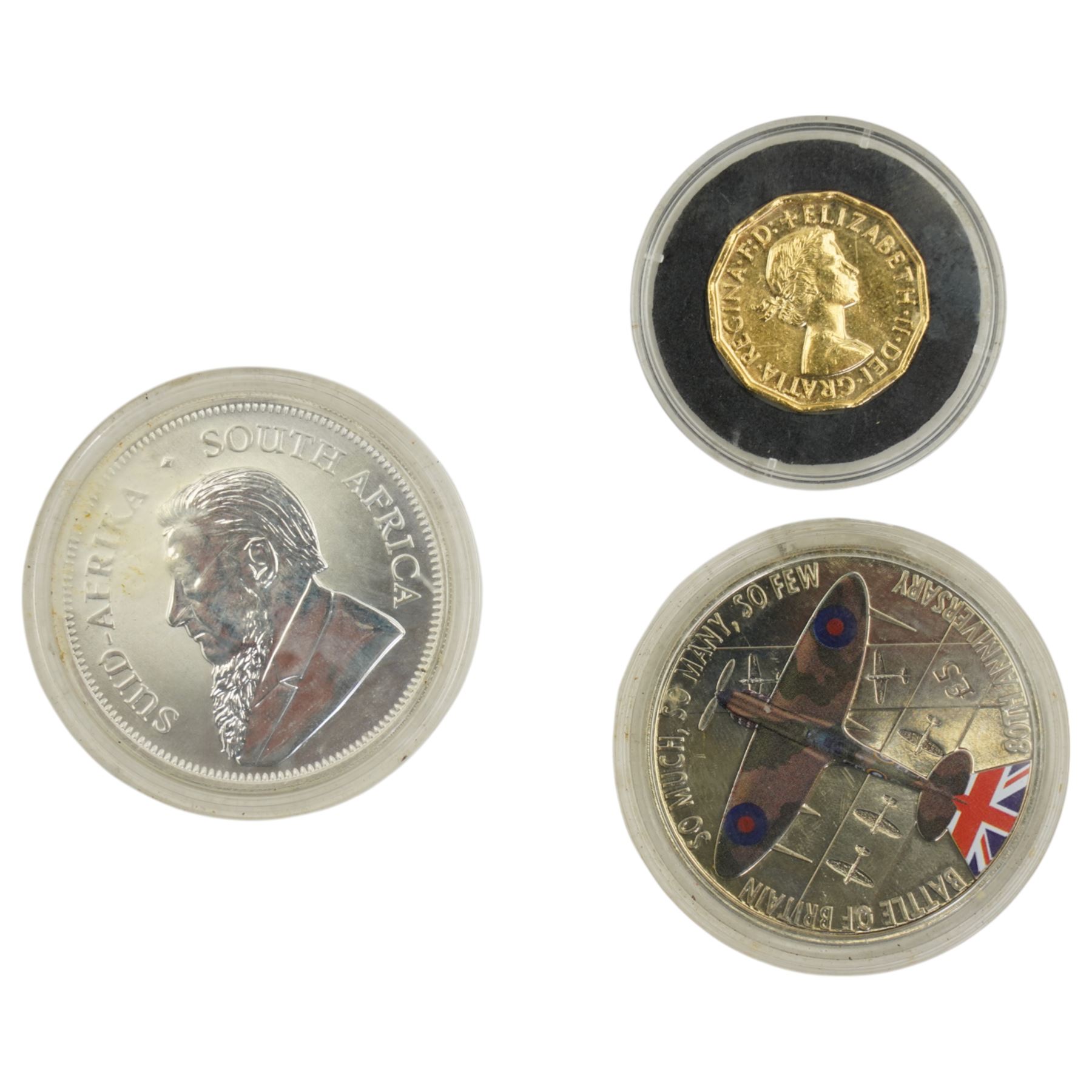 Silver pocketwatch marked Robert Gravenor, Chester, 1892 (damaged), 2017 silver Krugerrand with four other coins; and a Rolex style wristwatch