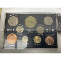 Collection of Great British and World coins, including Great British pre-1947 silver coins, pre decimal coinage, commemorative coins, Queen Elizabeth II 'Souvenir of Thoresby Hall' unofficial coin set etc