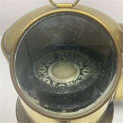 Ship's gimble compass in brass binnacle, the compass marked J. W. Searby & Son, Lowestoft, H24cm