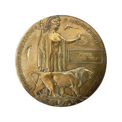 WWI bronze death plaque for Alfred Bernard Walsh