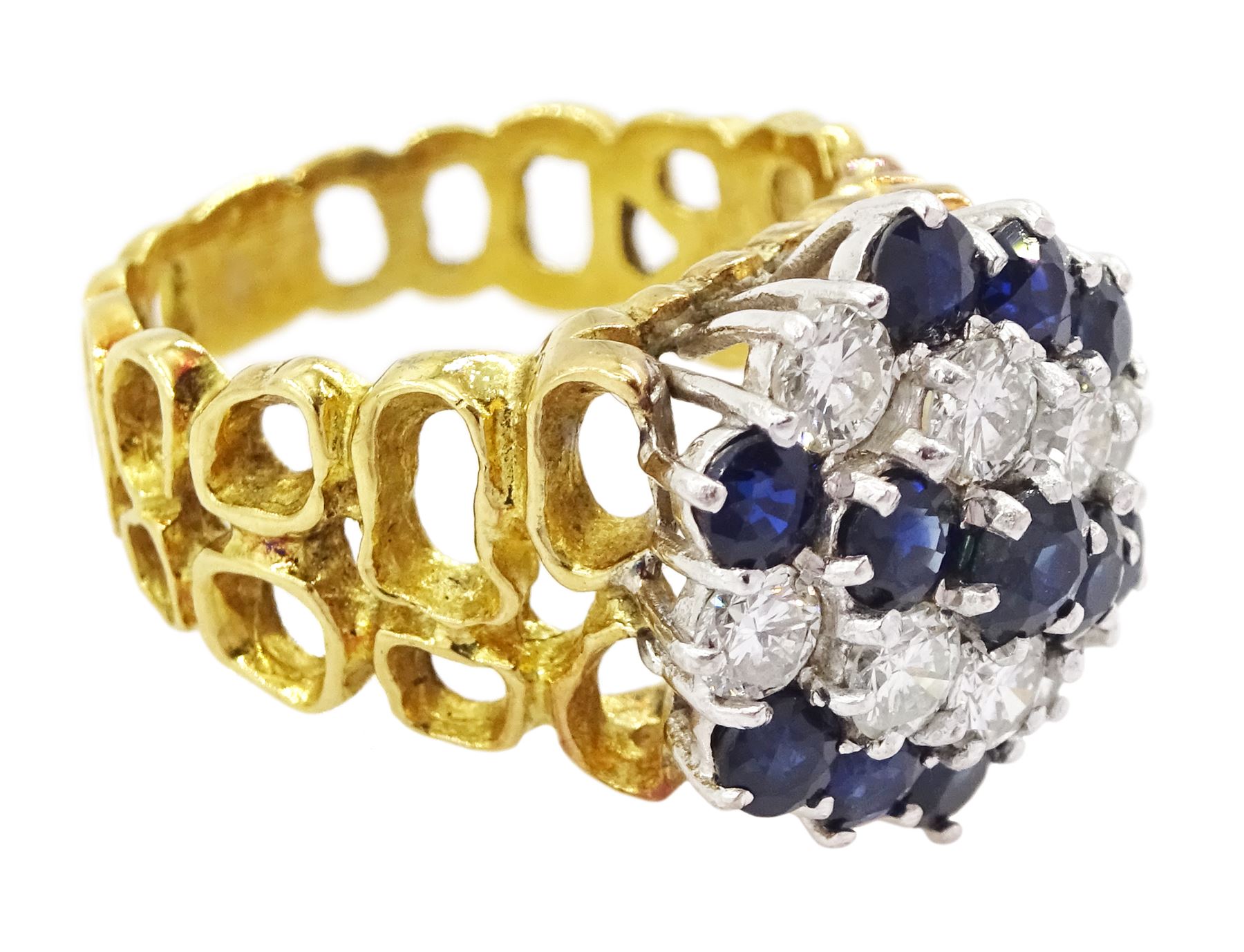 18ct gold sapphire and round brilliant cut diamond cluster ring, total diamond weight approx 0.65 carat