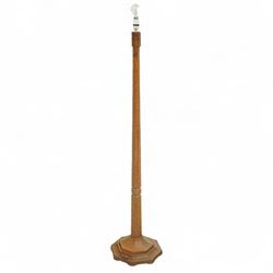 Mouseman - oak standard lamp, with octagonal tapering stem on stepped octagonal base, with...