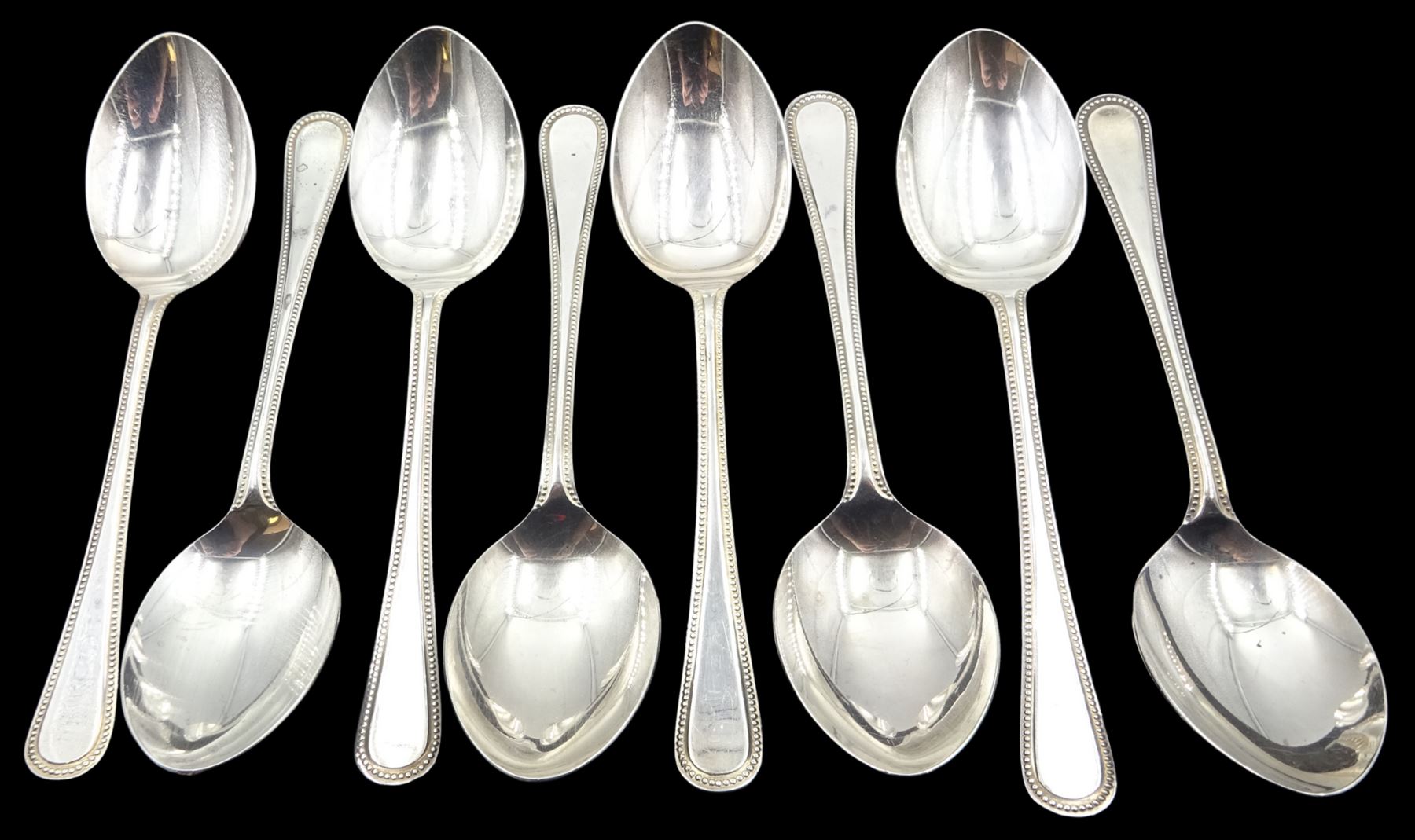 Modern silver Bead Edge pattern canteen, for six place settings, comprising dinner forks, dinner