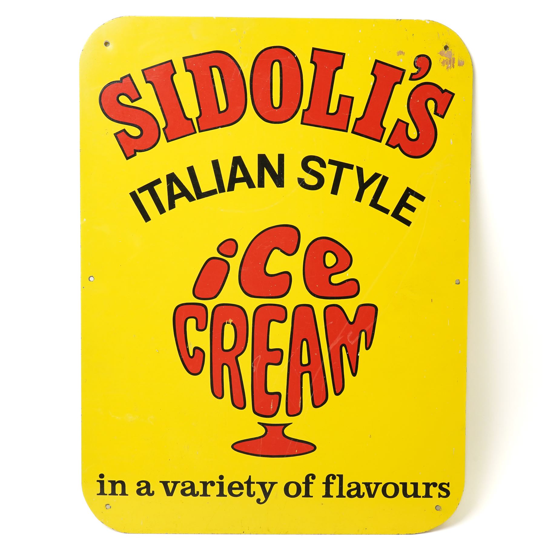 Double sided enamel advertising sign 'Sidoli's Italian Style Ice Cream in a Variety of Flavours' 61cm x 46cm 