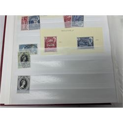 King George V Silver Jubilee stamps 1910-1935 including Bermuda marginal mint block of four, Virgin Islands marginal mint blocks of four including variations/errors, other similar blocks of four etc, various Royal Silver Wedding 1948 stamps, King George VI Victory 8th June 1946, Queen Elizabeth II Coronation etc, housed in a stockbook