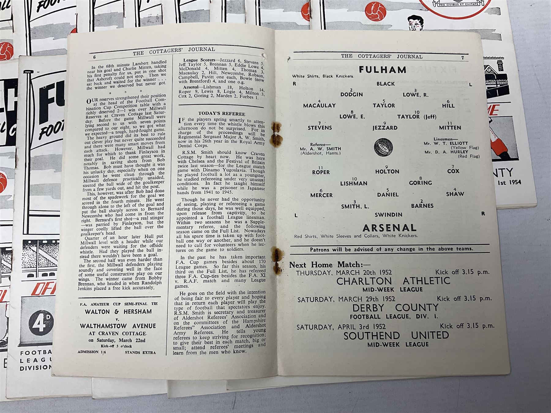 Fulham F.C. programmes - twenty-seven home matches 1949/50 - 1957/58; and two photocopies of memorabilia items