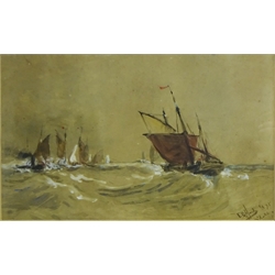  Thomas Bush Hardy (British 1842-1897): Herring Fleet in Choppy Seas, watercolour sketch highlighted in white signed and dated 'Sketch 1878', 21cm x 33cm  