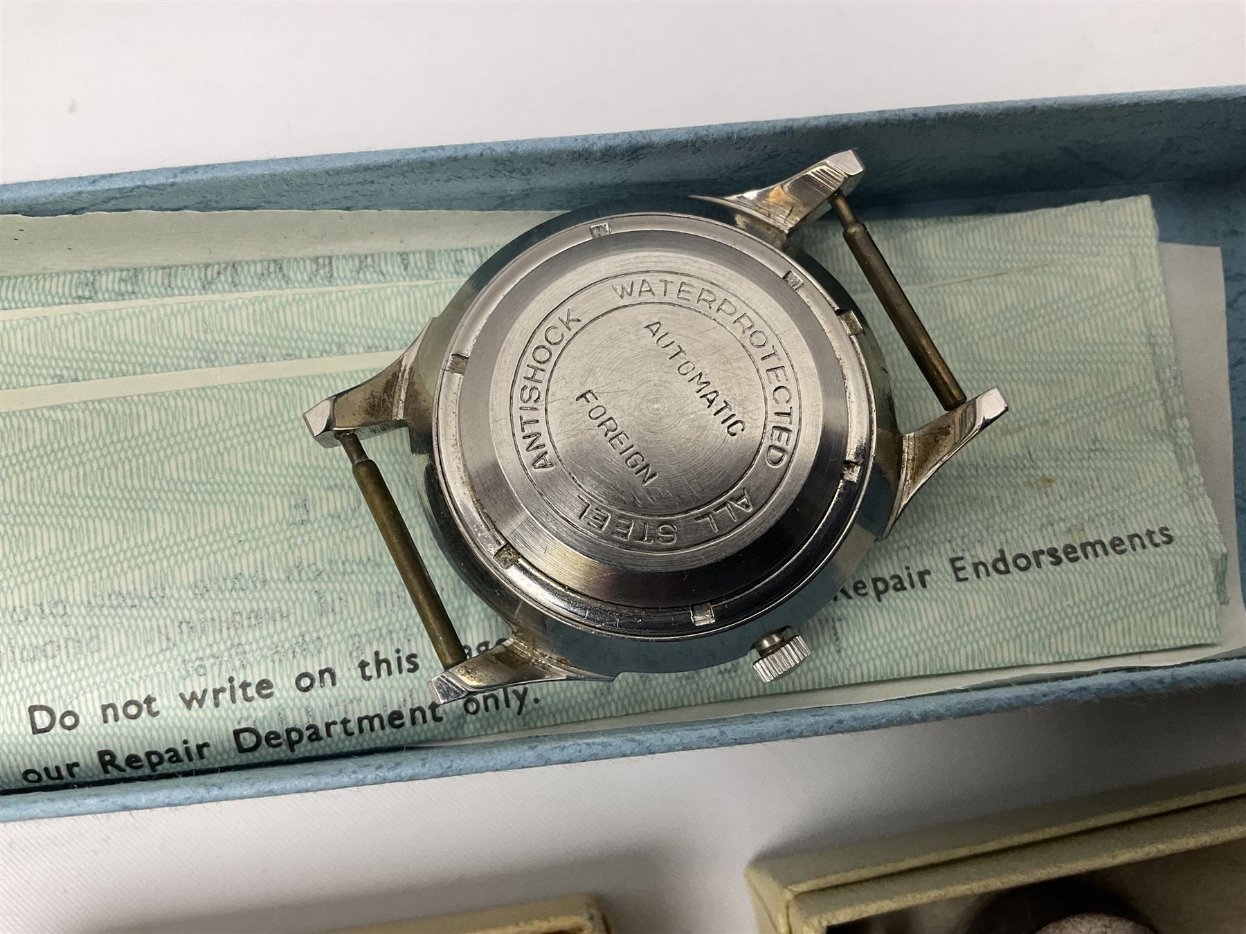 Pair of Georgian silver dress buttons, silver caddy spoon, silver fob medals, silver watches, set of six silver plated teaspoons, set of gilt buttons with ship design, etc