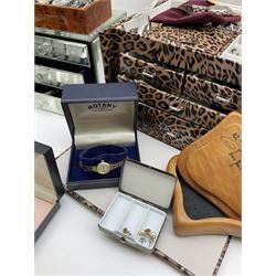 Two 9ct gold stone set rings, a collection of silver jewellery, including heart locket, chains and bracelets and costume jewellery and jewellery boxes
