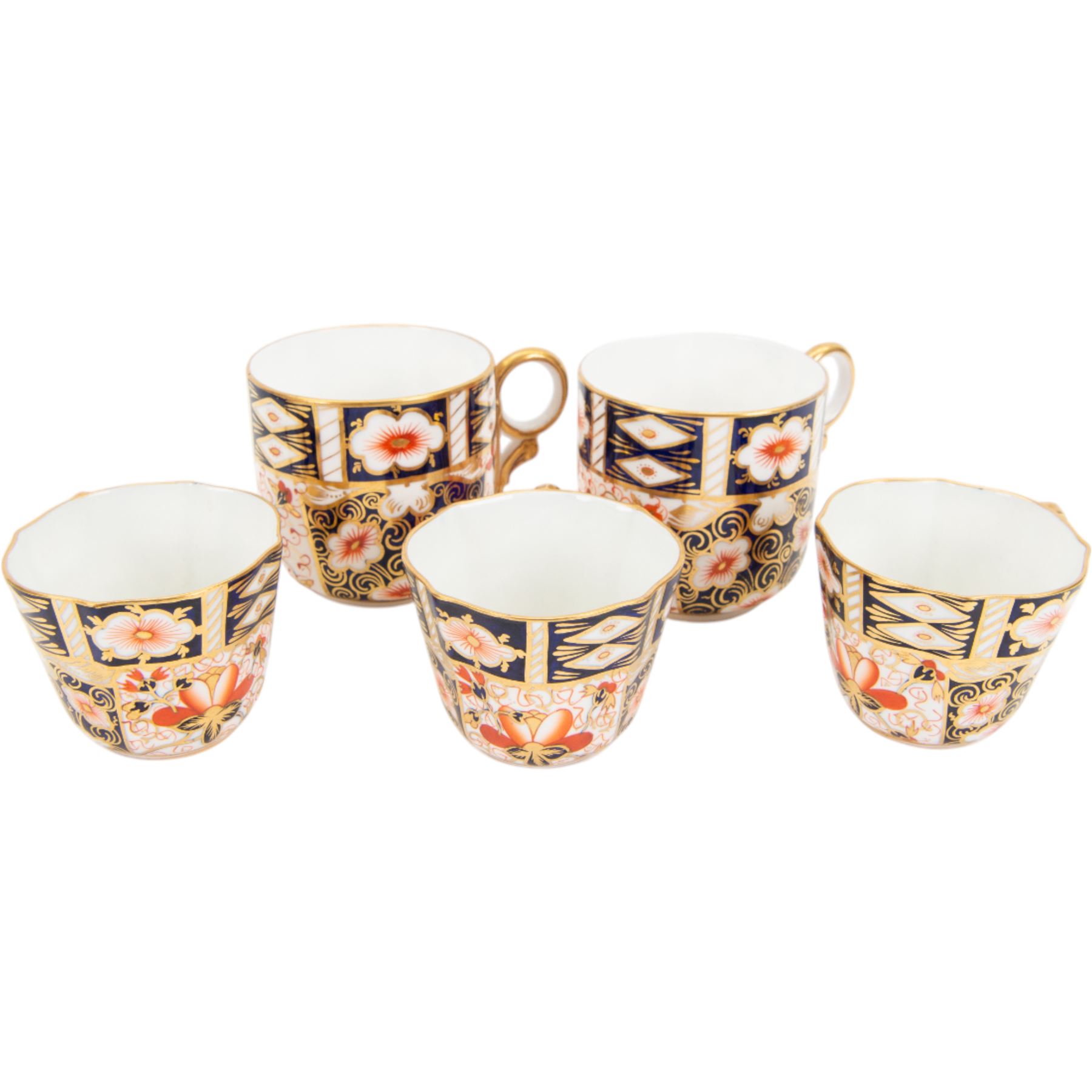 Royal Crown Derby teacups, comprising 4971 Imari pattern trio, two Imari 2541 trios and three Imari pattern 2541 cups and saucers
