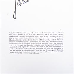 Nuremburg Trails; original signature of Hans Fritzsche Editor Chief of German News Agency, Properganda and Wireless  