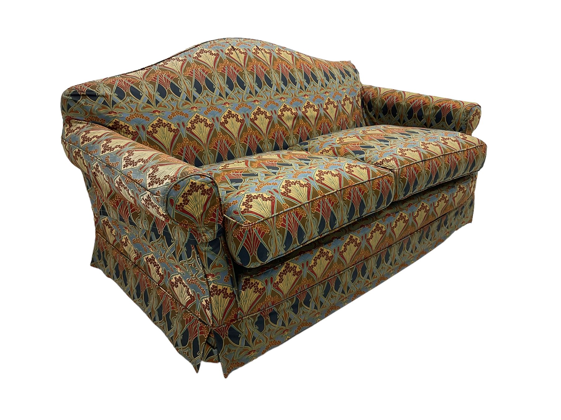 Two seat traditional shape sofa, upholstered in Liberty's 'Lanthe' fabric