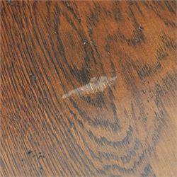 17th century design oak refectory dining table, rectangular table on stretcher base with shaped ends 