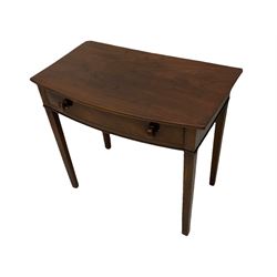 Victorian mahogany side table, the moulded bow front top over single drawer, on square tapering supports