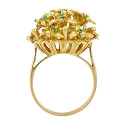 Gold green stone set openwork flower design ring