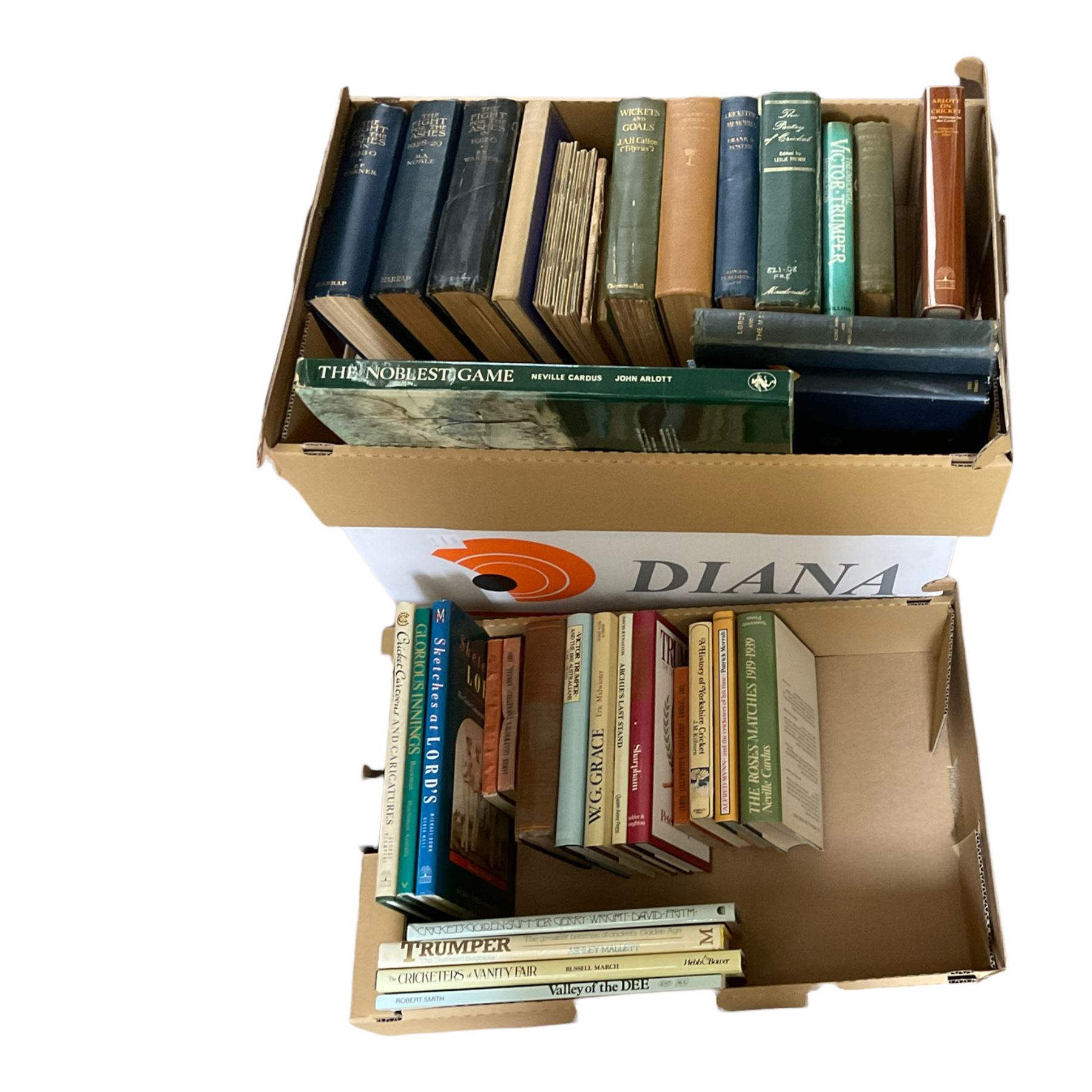 Collection of cricket related books, including The Fight for the Ashes, in three volumes, Wickets and Goals, The Poetry of Cricket etc 