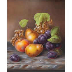 John F Smith (British 1934-): Still Life of Fruit, pair oils on board signed 29cm x 24cm
Notes: Smith was employed by Royal Worcester as a fruit painter between 1950 and 1971.
