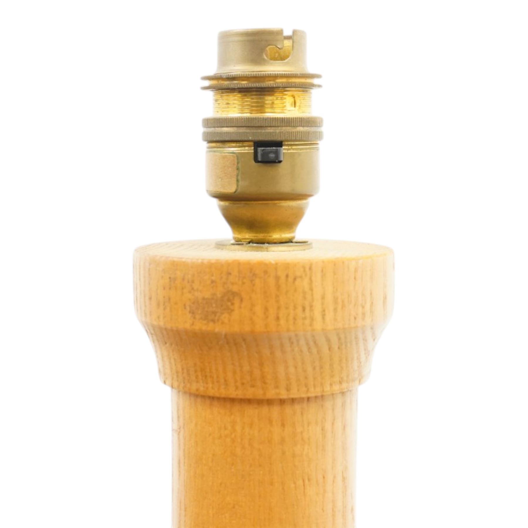 Treske - ash standard lamp, brass light fitting, turned column, on a circular base 
