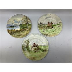 Four Frank Reynolds figures of ladies together with five plates painted by the same artist