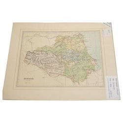 Box containing items of Fukagawa porcelain, number of small Japanese decorative bowls, coffee set and three wall hangings, English county maps and a collection of Japanese floral decorated vases and plates