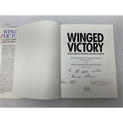 Winged Victory. 1995. Loose mounted signed dedication note and bookplate on the fep from the authors Wing Commander P.B. (Laddie) Lucas and Air Vice-Marshall J.E. (Johnnie) Johnson with duplicate signatures on the title page. Unclipped dustjacket.