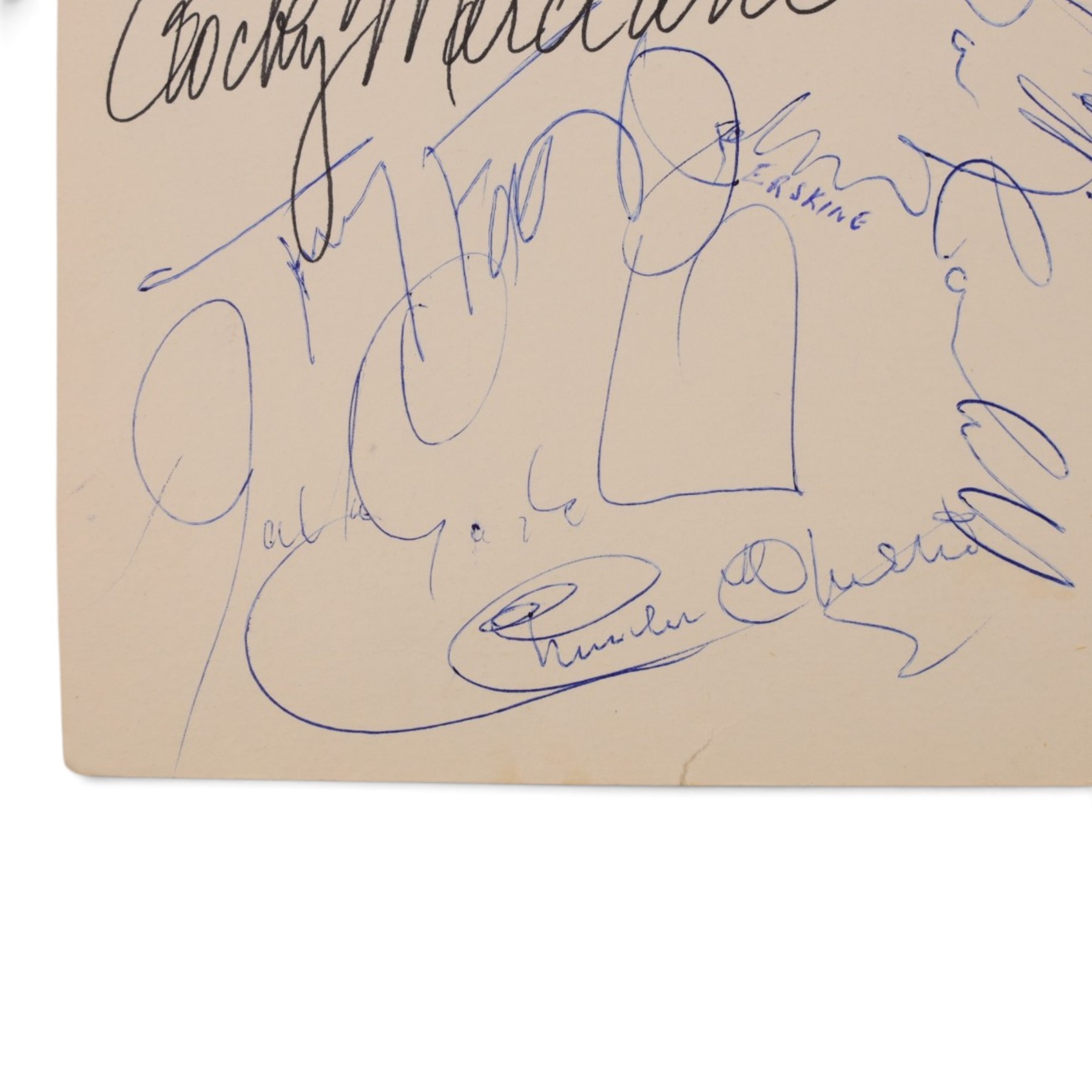 1965 Anglo-American Sporting Club 'A Boxing-Dinner Evening in Honor of Rocky Marciano Esq.' signed menu, with various boxing signatures including Rocky Marciano, Len Harvey, Tommy Farr, Joe Erskine and Charlie Chester