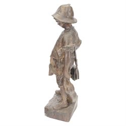 Bronzed figure of a hunter, holding game, H55cm