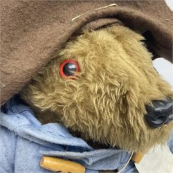 Paddington Bear with plush covered body, brown felt hat, pale blue duffle coat and blue wellingtons H54cm
