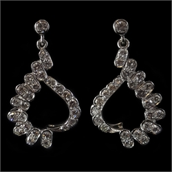  Pair of 18ct white gold diamond pendant hoop ear-rings  