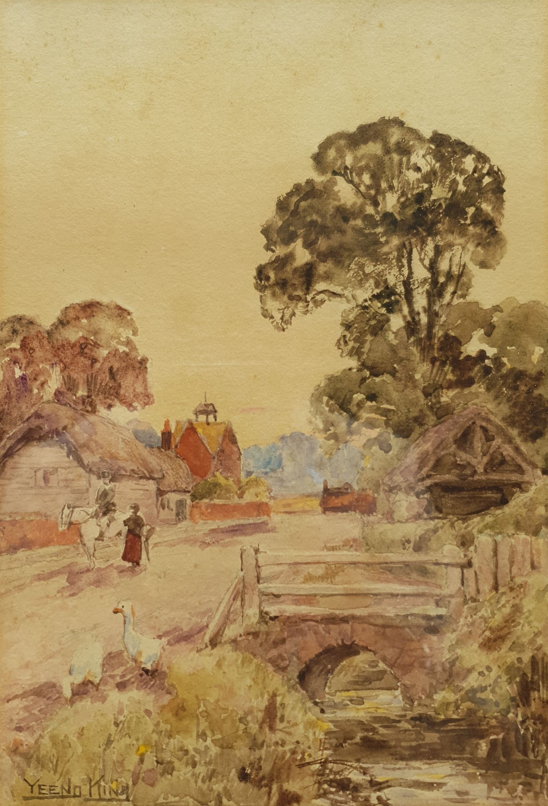 Henry John Yeend King (British 1855-1924): Geese and Horse on a Village Street, watercolour signed 25cm x 17cm