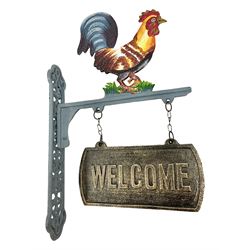 Painted cast iron wall hanging welcome sign with cockerel decoration
THIS LOT IS TO BE COLLECTED BY APPOINTMENT FROM DUGGLEBY STORAGE, GREAT HILL, EASTFIELD, SCARBOROUGH, YO11 3TX