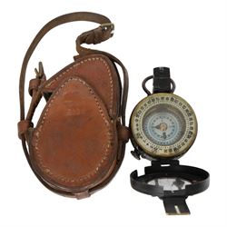 WWII MK III military compass dated 1944, T.G. Co. Ltd, London, in leather case